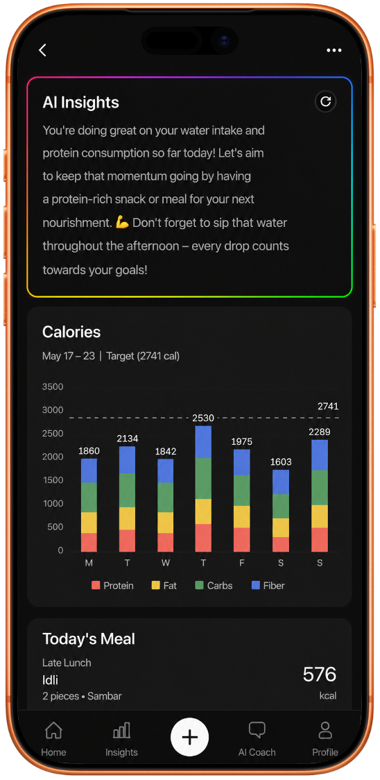 Eazycal personalised nutrition insights on iPhone